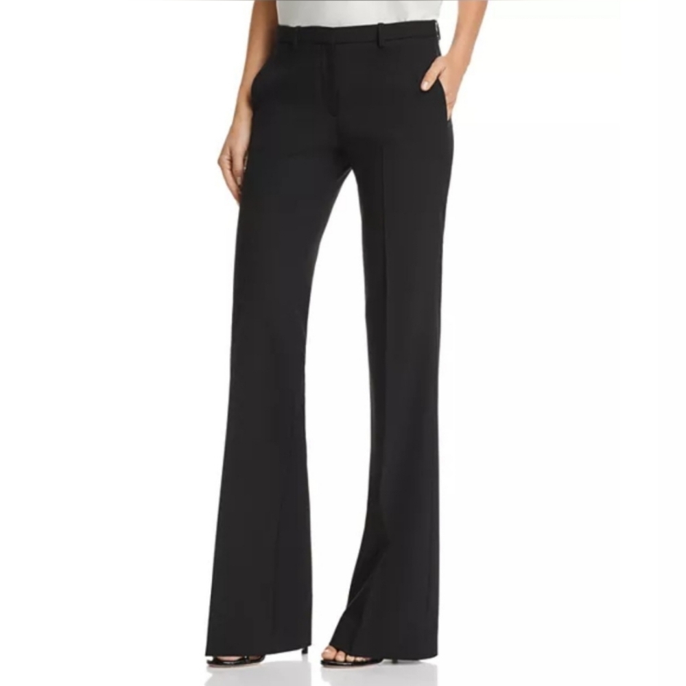 NWOT Theory $417 Black Wool Mid Rise Wide Leg Trousers Pants 6 Luxury